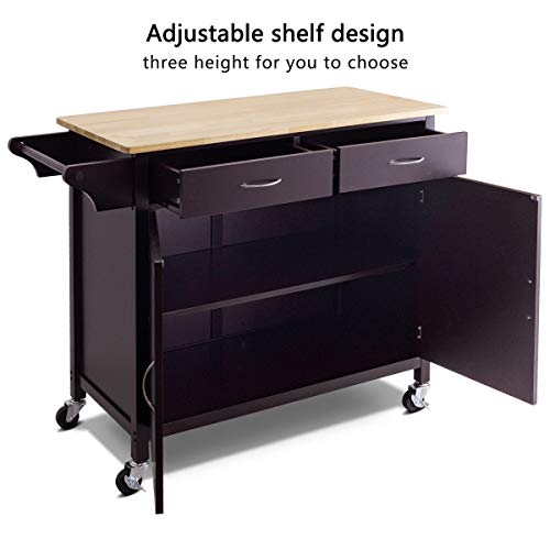 USA_BEST_SELLER Modern Rolling Kitchen Cart Island with Wooden Top Dining Serving Trolley (Brown)