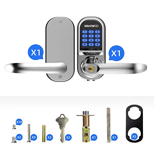 [2020 New]Smart Lock,Wandwoo Electronic Door Locks with Bluetooth Mechanical Keys Enabled Anti-peep Code Auto Lock Adjustable Hand for Home/Office/Hotel/Garage Apartment-Silver - Thumbnail 7