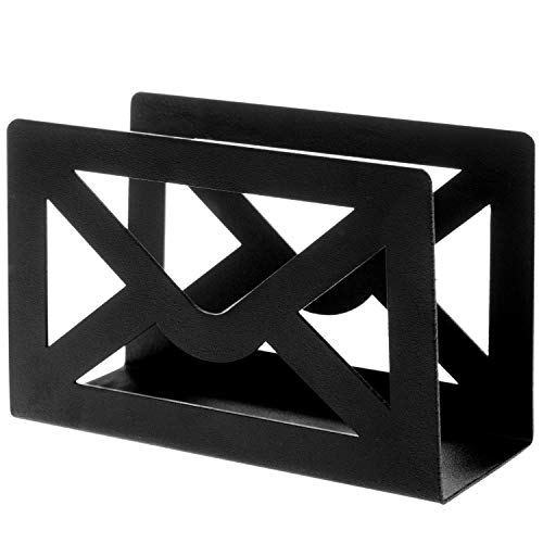 MyGift Black Metal Mail Organizer Holder for Table with Cutout Envelope