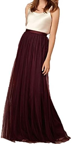 JAR OF LOVE Women's Maxi Skirts Tulle High Waist Tutu Holiday Formal Skirt (Burgundy-L)