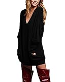 ZANZEA Women's V-neck Long Sleeve Loose Blouse Jumper Tops Mini Dress Pullover Black US 18/ASIAN 3XL