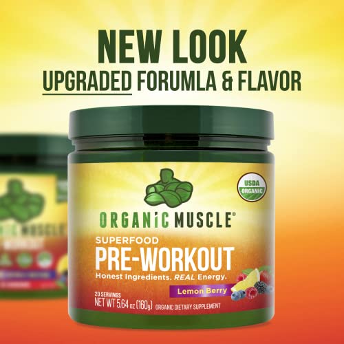 Organic Muscle Organic Pre Workout Powder for Men & Women Vegan & Plant Based Superfood Energy