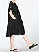 Mordenmiss Women's Cotton Linen Dresses Plus Size Summer Roll-up Sleeve Baggy Sundress with Pockets 2XL Black