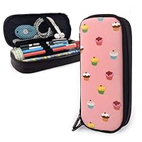 FJSLIE Cool-Cute-Cupcake PU Leather Pouch Storage Bags Portable Student Pencil Office Stationery Bag Zipper Wallets Makeup Multi-Function Bag