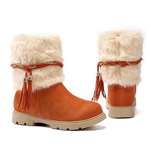 Susanny Women's Winter Fashion Warm Short Booties Casual Outdoor Suede Flat Heel Waterproof Faux Fur Orange Snow Boots 7 B (M) US
