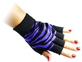 JTC Belt Unisex Half Finger Stretchy Fingerless Gloves One Size Fits Most Purple Zebra