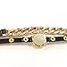 Doinshop Women Gold Dial PU Leather Chain Wrap Analog Quartz Wrist Watch Bracelet (Black)
