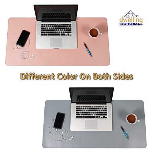 Desk Mat Pink & Blue 17x36 | Computer, Laptop, Keyboard & Mouse Pad Organizer | Leather Cover Office Table Protector | Double Side Gaming Surface with Colors | Typing & Writing Accessories