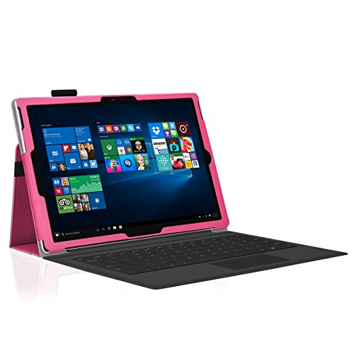 Surface Pro 4 Case - Exact [PRO Series] - [Professional][Drop Protection] Slim-Fit PU Leather Folio Case for Microsoft Surface Pro 4 Tablet Hot Pink - Thumbnail 3