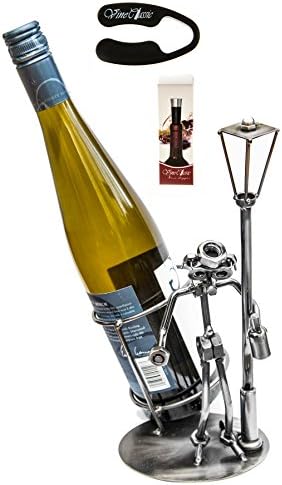 Fabulous Drunker Holding a Cup of Wine and Leaning Against the Lamp Post Wine Bottle Holder Plus a Foil Cutter and a Wine Vacuum Stopper