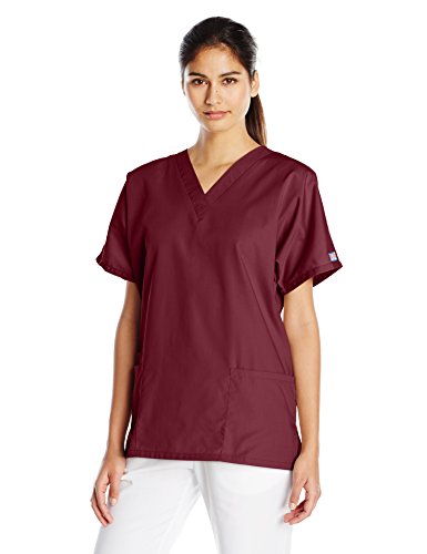Cherokee Women's V Neck Scrubs Shirt, Wine, XXX-Large