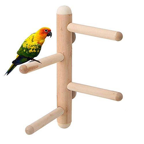 kathson Bird Perches, Birdcage Stands Parrot Climbing Standing Toy 4 Layer Ladder Wood Branch Side Play Rest Platform for Small and Medium Parakeet, Canaries, Cockatiels, Cockatoo
