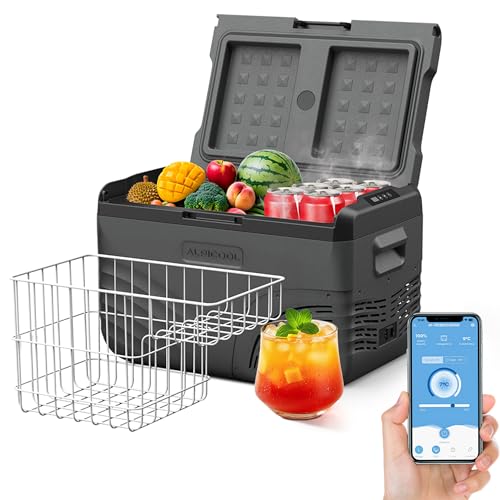 Alpicool 28L Portable Car Fridge, App Control Temperature Setting (-20~20℃), 12V/24V DC 100~240V AC Refrigerator for RV Road Trip, Truck, Classy Style Suits for Outdoor