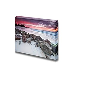 Canvas Prints Wall Art - Beautiful Seascape at Dawn with Big Rocks on The Beach | Modern Wall Decor/Home Decoration Stretched Gallery Canvas Wrap Giclee Print & Ready to Hang - 12" x 18"