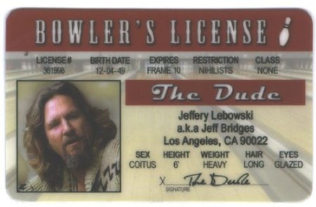 Big Lebowski Fun Fake ID License