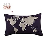 Pillowcase, Ammazona Dark Blue World Map Burlap Linen Pillow Case Decorative Pillow Cushion Cover