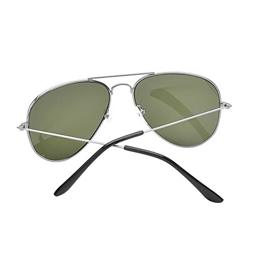 Retro Mirror Aviator Sunglasses Flash Tinted Lens Eyeglasses for Women Men UV400 (Silver/Green)