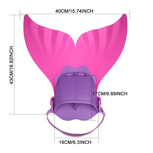 Swim Fins Adjustable Mermaid Tail Monofin With 3 Color For Children Swimming Girls Boys (Pink)