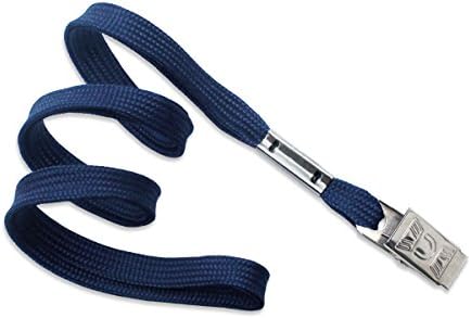 100 Navy Blue Flat Non-Breakaway Lanyards With Steel Bulldog Clip