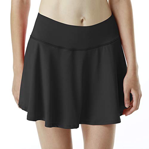 iooho Women's Athletic Tennis Skirt Running Golf Workout Skort with Pockets(Black,L)