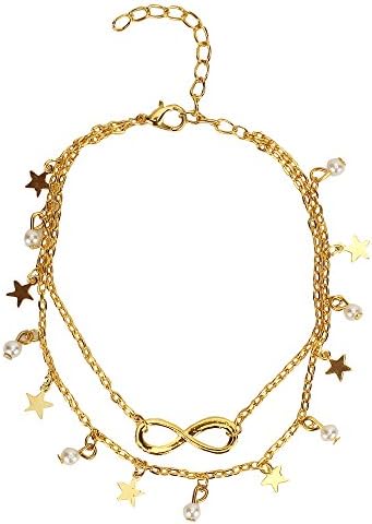 Fayon Trendy Costume Golden Stars With Pearl Infinity Layered Anklet (Single Piece)