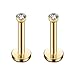 Ruifan 316L Stainless Steel 2mm Round CZ Gem Internally Threaded Labret Monroe Lip Ring Tragus Nail Helix Earring Stud Barbell Piercing Jewelry 16G 2pcs (Gold)