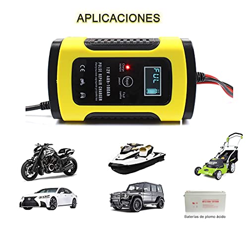 DQST Cargador de Bateria de Auto 12V 6A con LCD Pantalla, Ajuste Inteligente de Corriente para Cargar y Proteger La Batería. Aplicado a Coche, Motocicleta, SUV. | Ajuste Inteligente de Corriente para Cargar y Proteger La Batería. Aplicado a Coche, Motocicleta, SUV.