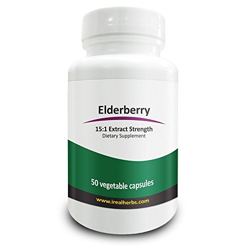 Real Herbs Elderberry Extract - Derived from 10,500mg of Elderberries with 15 : 1 Extract Strength - Boosts Immunity, Antioxidant & Cardiovascular Support - 50 Vegetarian Capsules - Gluten Free