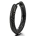 Stainless Steel Black Grooved Circle Huggie Hinged Hoop Earrings for Men Women, 2pcs