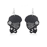 KISSFRIDAY Black Wooden Female Portrait African Turban Shaped Earrings Jewelry Gift