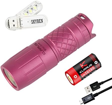 Klarus Mini One 130 Lumens CREE XP-G3 LED Bright USB Rechargeable Finger-sized Mini-might Waterproof Keychain Flashlight Rotary Switch Two modes,with 1x10180 Battery and SKYBEN USB Light (Red)