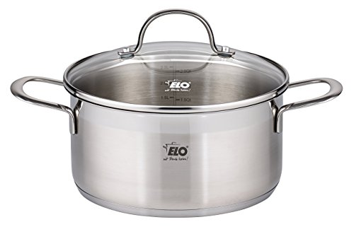 ELO Top Collection 18/10 Stainless Steel Kitchen Induction Cookware Pots and Pans Set with Shock Resistant Glass Lids and Integrated Measuring Scale, 9-Piece (Renewed)
