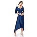 Sirhao Boho Maxi Dress Midi Dress Solid Color 2/3 Sleeve Dress Closing Split Navy Blue with Earrings