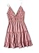 SheIn Women's V Neck Spaghetti Strap Lace Back Tie Embroidery Ruffle Hem Swing Skater A Line Dress X-Large Pink