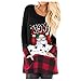 Franterd Christmas Plus Size Tops Women Christmas Plaid Splice Hem Santa Claus Pullover Sports Blouse for Jeans Legging