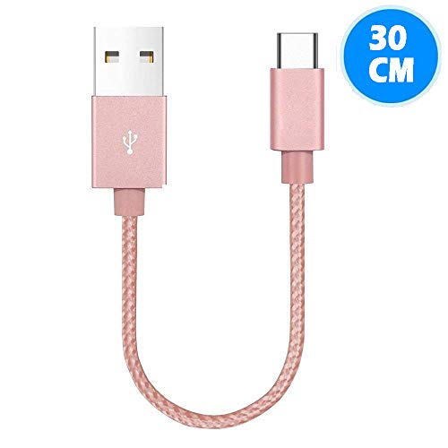 BLUELEC USB Short Type C Cable, USB C to USB A Charger (1ft/30cm), Nylon Braided Fast Charging Cord for Samsung Galaxy S9 S8 Note 8, Pixel, LG V30 G6 G5, Moto z2, OnePlus 5 3T (Rose Gold)