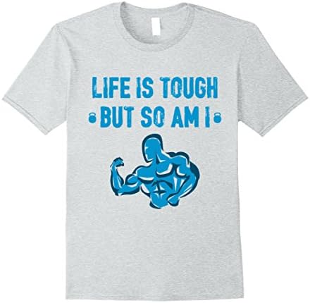 Mens Gym Calisthenics Motivation T-Shirt "Life is Tough" 2XL Heather Grey
