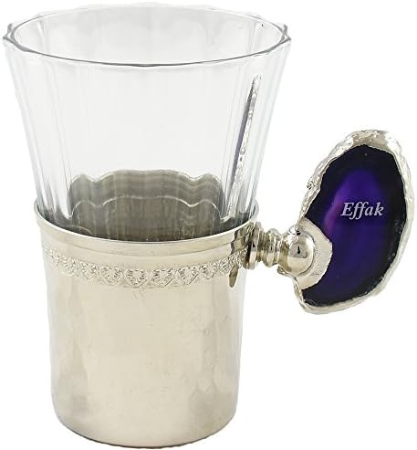 Espresso Cup 3.70 Oz, Glass Coffee Cups, Silver, Demi Cup and Saucer, Demitasse, Beverage Coaster, Agate, Coasters for Drinks, Gift Set, Wedding Favor, Gifts, Business Presents, Blue Stone