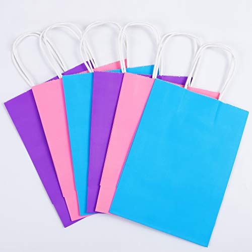 Coobey 20 Pieces Kraft Paper Bags Party Favor Bags Craft Paper Bags with Handle for Birthday, Baby Shower, Wedding and Party Celebrations (Light Blue, Light Purple, Pink)