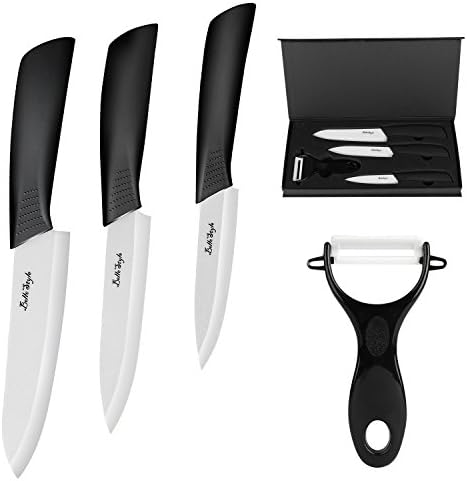 Ceramic Knife Set, BELLESTYLE Rust Proof and Stain Resistant Professional Knife Set and Peeler Utensils(Include 6" Chef Knife, 5" Utility Knife, 4" Fruit Knife,1 Fruit Peeler),White