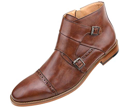 Amali Mens Dress Shoe Double Monk Strap Cap Toe Demi Boot with Inside Zipper, Style Caper Cognac - Thumbnail 4