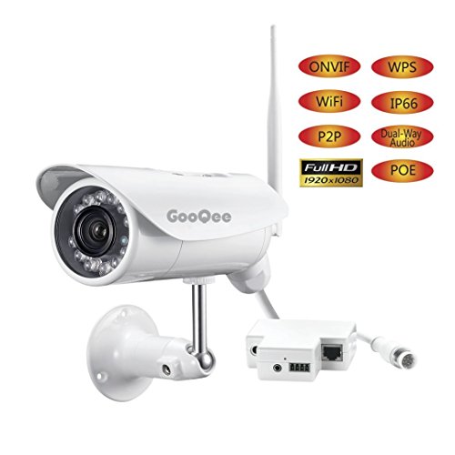 Click Here to See More Images Security Camera Outdoor, GooQee Surveillance Camera 1080P with POE WPS Wifi Waterproof DVR with 2-Way Audio Motion Detection and 49ft Night Vision - Support Max 128Gb Micro SD Card (NC007PW)