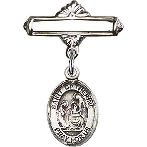 Sterling Silver Baby Badge with St. Catherine of Siena Charm and Polished Badge Pin 1 X 5/8 inches