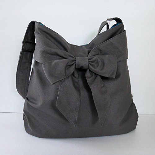 Virine grey shoulder bag, cross body bag, messenger bag, everyday bag, handbag, travel bag, tote, bow, women - JENNIFER - Thumbnail 6