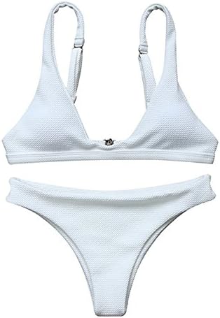 BOLLORY Women's 2pcs V Neck Bathing Suit Strap Bikini Padded Top Brazilian Bottom Swimsuit Set