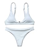 BOLLORY Women's 2pcs V Neck Bathing Suit Strap Bikini Padded Top Brazilian Bottom Swimsuit Set