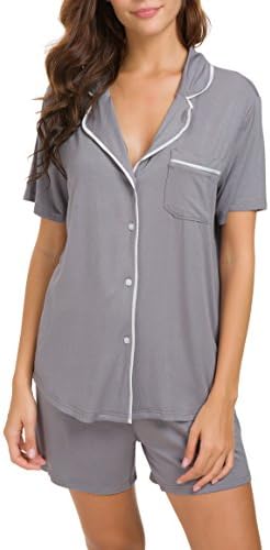 Invug Women Short Sleeve Nightwear Shirts Shorts Pajama Set Sleepwear Loungewear Grey XL