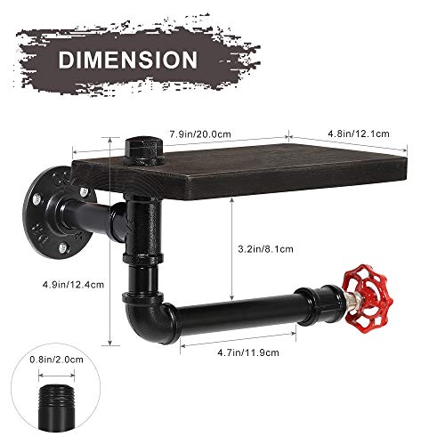 JS NOVA JUNS Paper Tower Holder Wall Mount, Industrial Toilet Paper Holder with Wood Shelf, Wrought Iron Pipe Tissue Holder for Bathroom, Washroom, Black