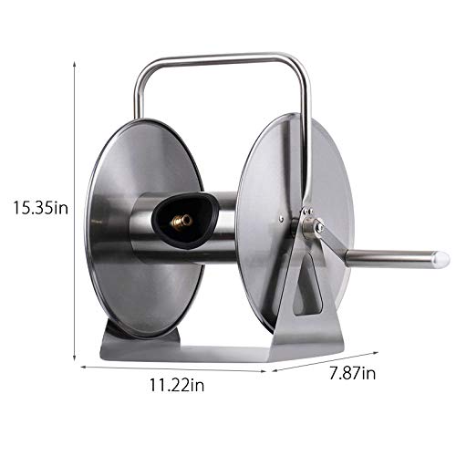 WINGOFFLY Stainless Steel Hose Reel Water Hose Holder & Storage Holds 147-Feet of 5/8-Inch Hose with Hose Connectors Accessories(Style A) - Thumbnail 2