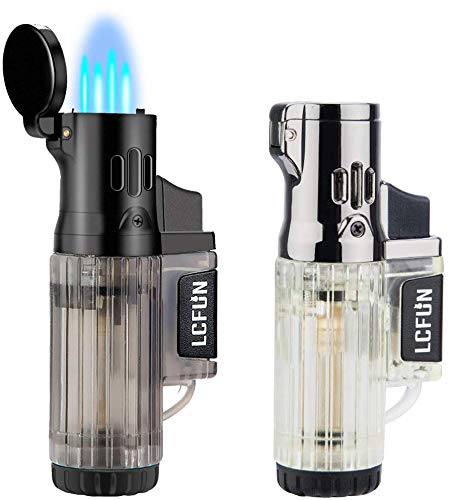 Torch Lighter 2 Pack Quad Jet Flame Butane Torch Lighter Gas Refillable Butane Lighter 4 Jet Lighter-Without Fuel